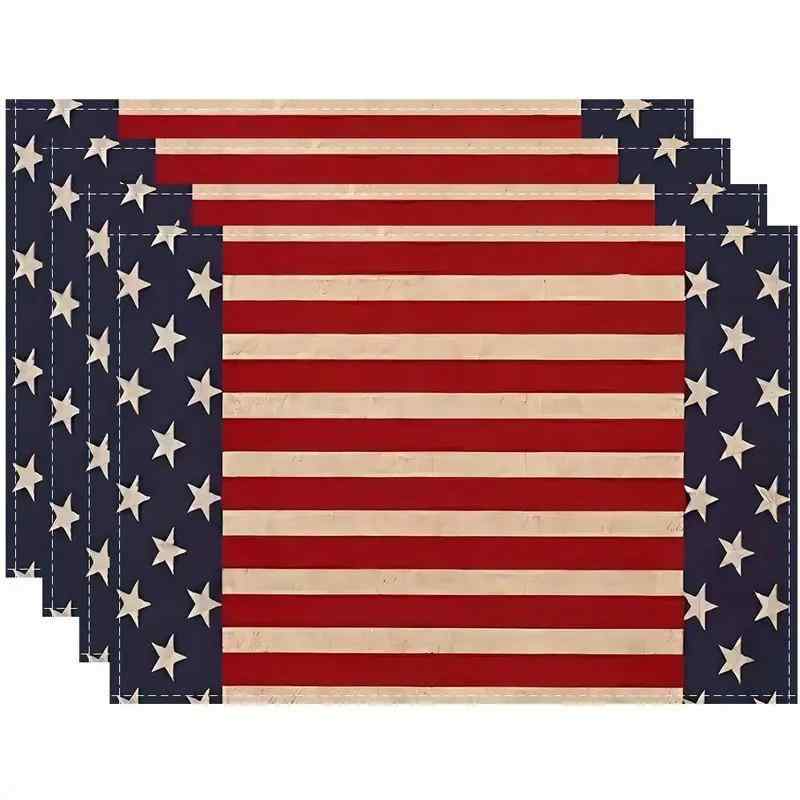 ランチョンマット アメリカ独立記念日 パーティー イベント アメリカ国旗柄 ポリエステル素材 キッチン ダイニング 食卓 テーブルデコレーション プレースマット(x4)