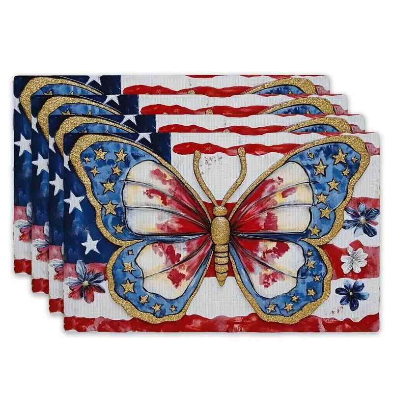 ランチョンマット ポリエステル素材 ストライプ柄 バタフライ柄 おしゃれなデザイン ホームパーティー 食卓 ダイニングテーブル キッチン レストラン カフェ 業務用(x4)