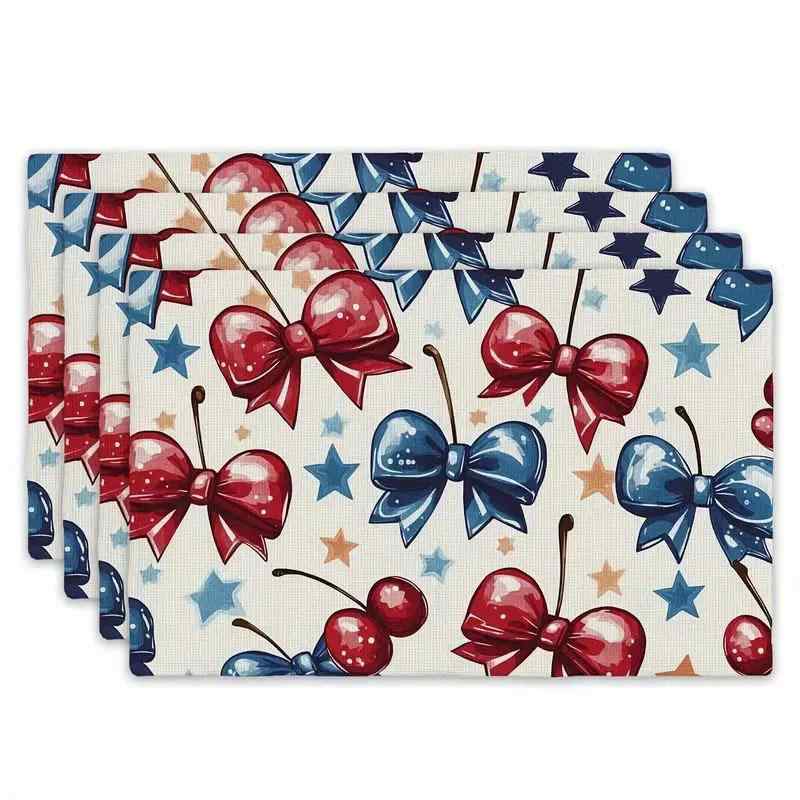 ランチョンマット 星柄 蝶結び アメリカンデザイン ポリエステル素材 30×45cm パーティー 食卓 キッチン ダイニング リビング イベント 業務用 おしゃれ かわいい(x4)