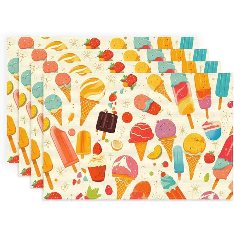 ランチョンマット 春夏 アイスクリーム スイーツ デザート パーティー キッチン ダイニング 食卓 ポリエステル製 30x45cm アメリカン(x4)
