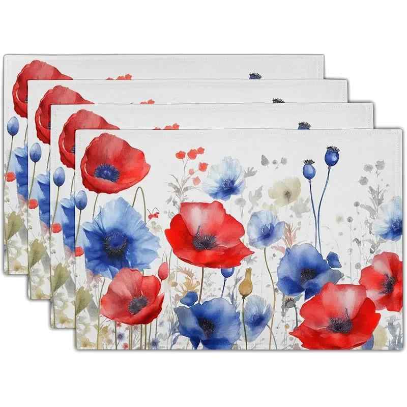 ランチョンマット アメリカ 独立記念日 愛国心 春 パーティー ダイニング 食卓 ポリエステル製 洗える 速乾 汚れ防止 おしゃれ かわいい アメリカンスタイル プレースマット 30x45cm リビング(x4)