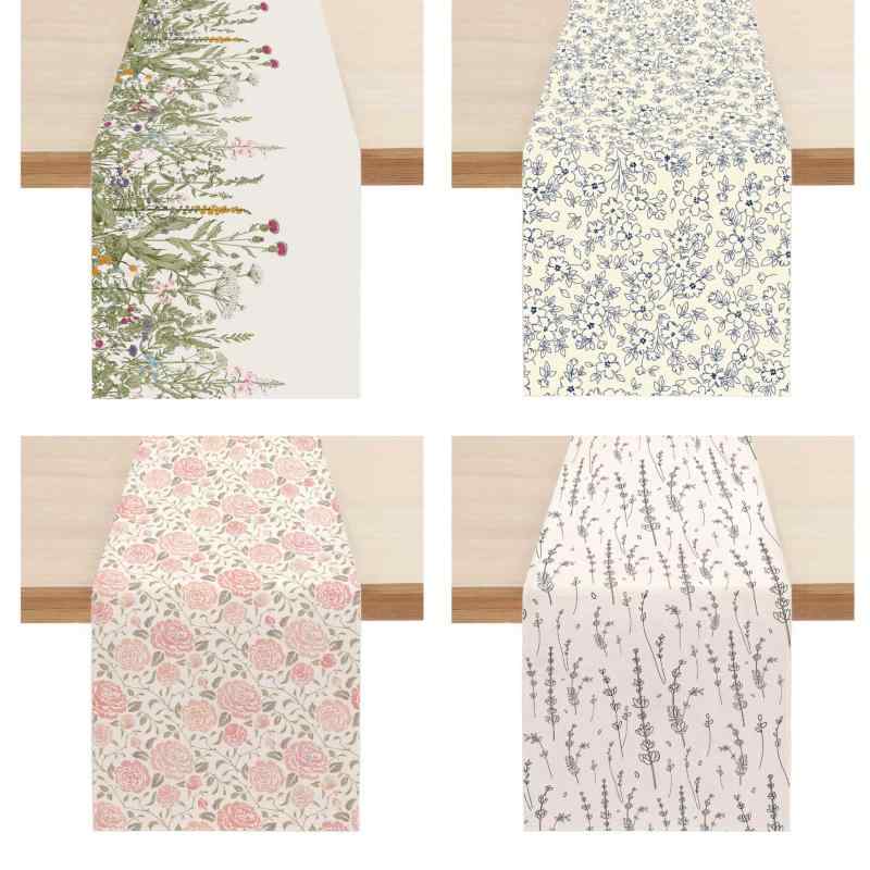 テーブルランナー アメリカン 春夏 花柄 リネン ポリエステル 北欧風 おしゃれ ダイニング リビング ホ..