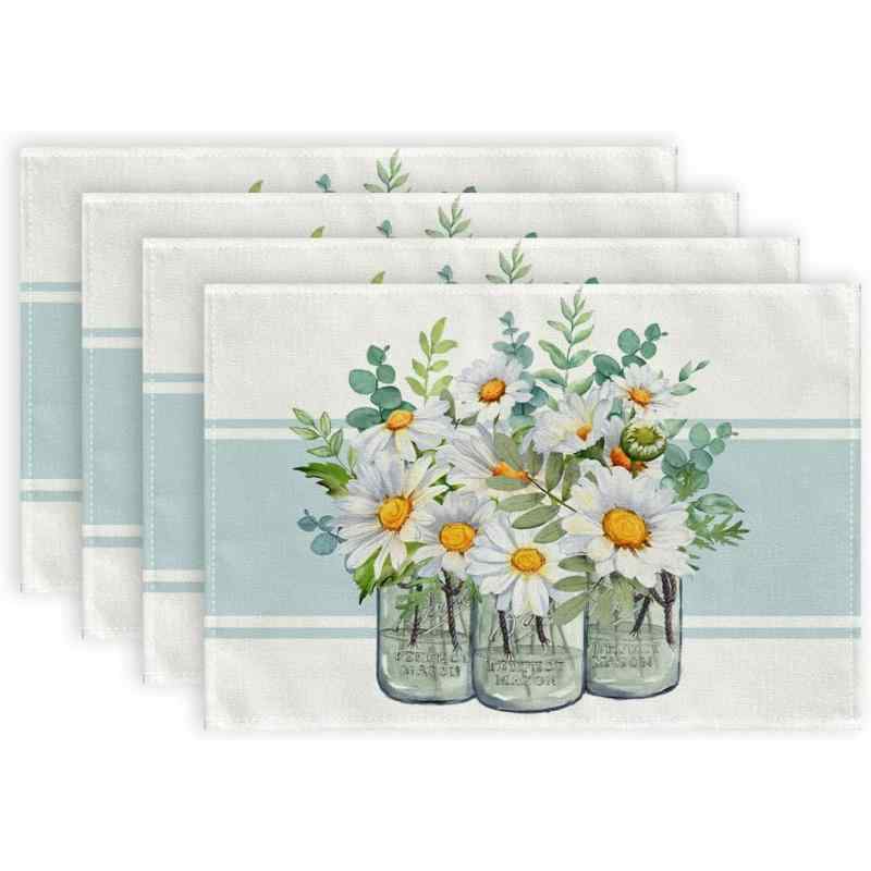 ランチョンマット 春夏 ポリエステル製 洗える 撥水加工 格子柄 花柄 おしゃれ アメリカンデザイン パーティー 家庭用 ダイニング 食卓 リビング 多用途(x4)