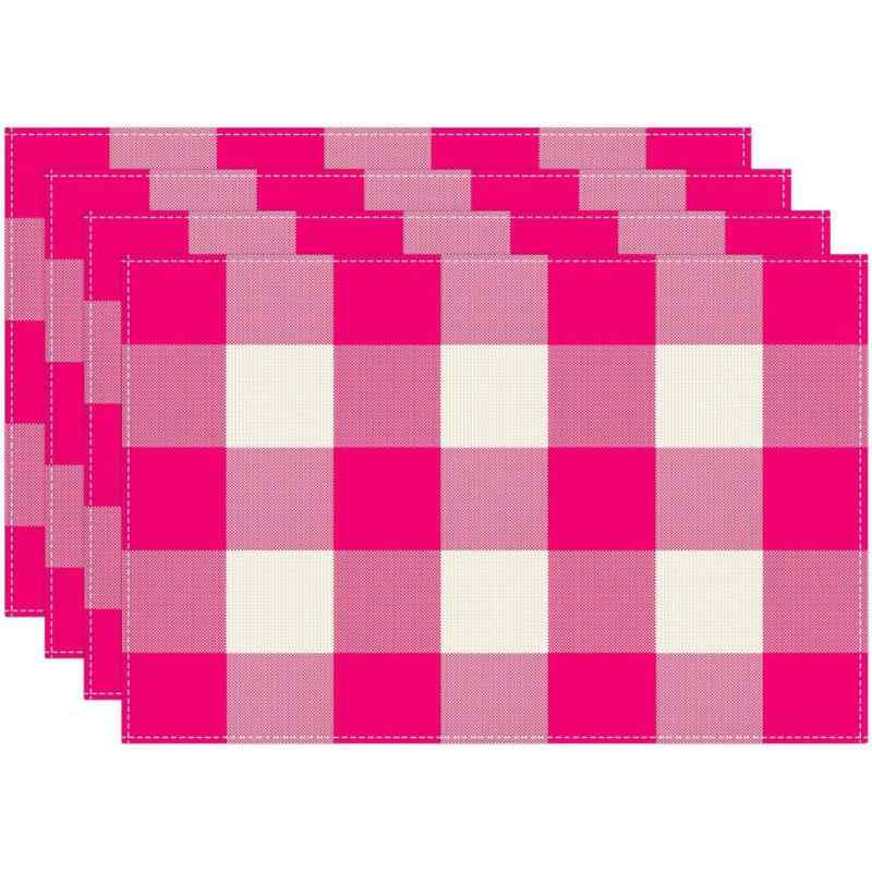 ランチョンマット ピンク チェック柄 春 パーティー 食卓用 ダイニング用 テーブルマット ポリエステル製 洗える 速乾 耐久性 おしゃれ アメリカンデザイン(x4)