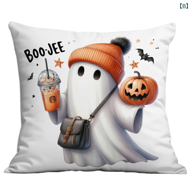 クッションカバー ハロウィン カボチャ ゴールド 金色 45×45cm ポリエステル モダン シンプル ソファ リビング オフィス ホテル 車内 抱き枕カバー 多色展開 インテリア [3]