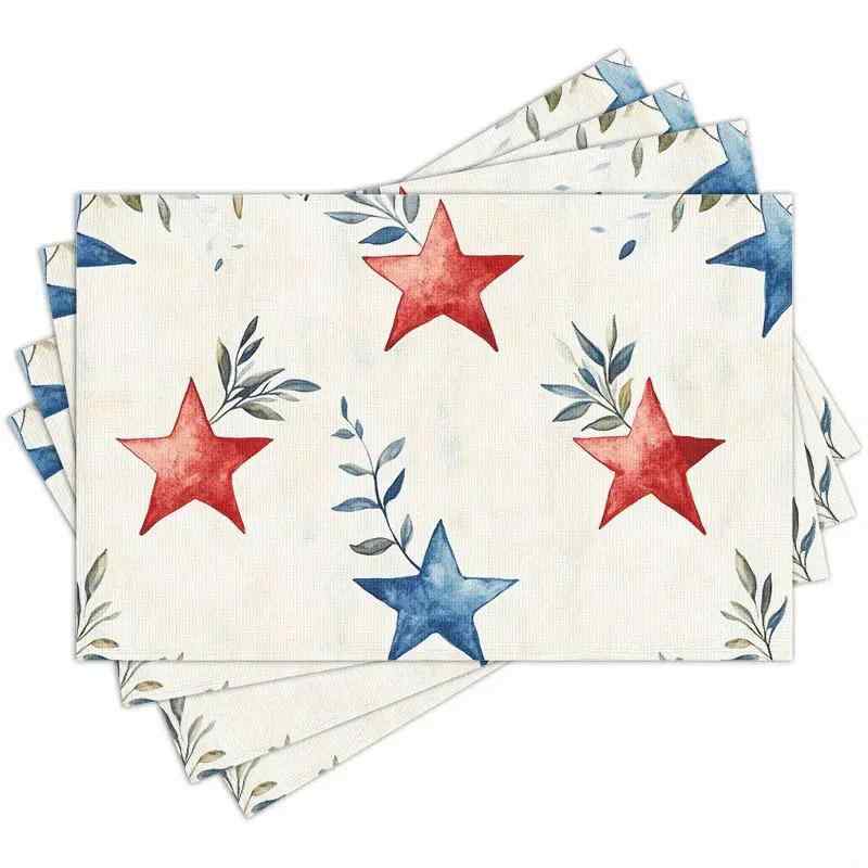ランチョンマット アメリカ独立記念日 国旗柄 星条旗 フラワー柄 パーティー イベント 季節 おしゃれ アメリカンスタイル 食卓 テーブルデコレーション ポリエステル 速乾 リビング ダイニング キッチン(x4)