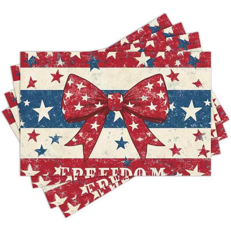 ランチョンマット ポリエステル製 アメリカン 星条旗 花柄 パーティー イベント 食卓 飾り テーブルマット ダイニング キッチン カジュアル おしゃれ 季節のインテリア(x4)
