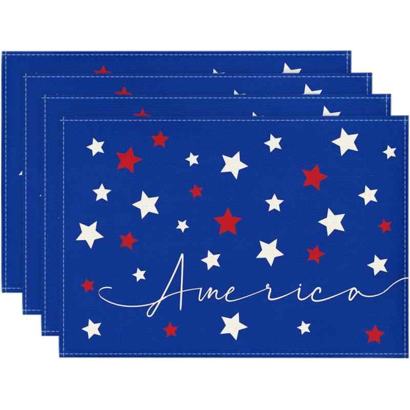 ランチョンマット テーブルマット 洗える ポリエステル製 アメリカンスタイル 国旗柄 花柄 アメリカ独立記念日 パーティー用 リビング ダイニング 食卓 季節用 来客 普段使い(x4)