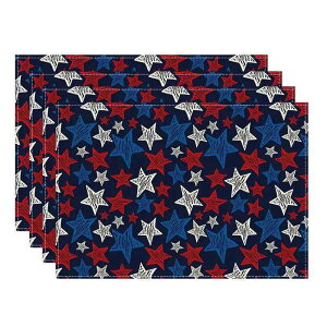 ランチョンマット アメリカンスタイル 7月4日 国旗 花柄 独立記念日 戦没将兵追悼記念日 季節限定 パーティー 食卓 ダイニング キッチン用 ポリエステル製 30x45cm 1枚(x4)