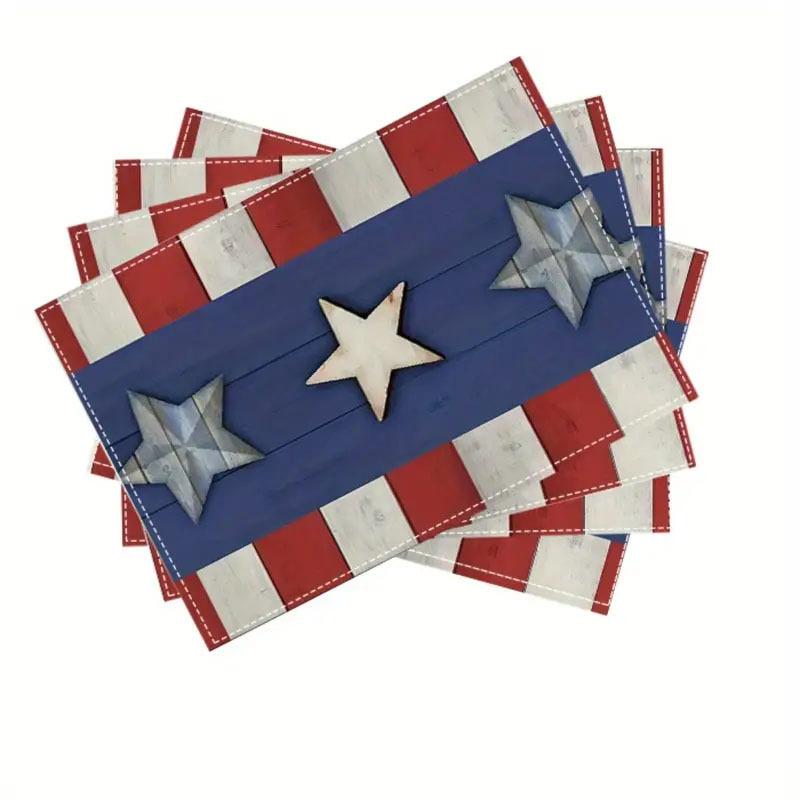 ランチョンマット アメリカ独立記念日 星条旗柄 花柄 洗える ポリエステル製 速乾 パーティー ダイニング 食卓 来客用 おしゃれ カジュアル テーブルマット 30x45cm(x4)