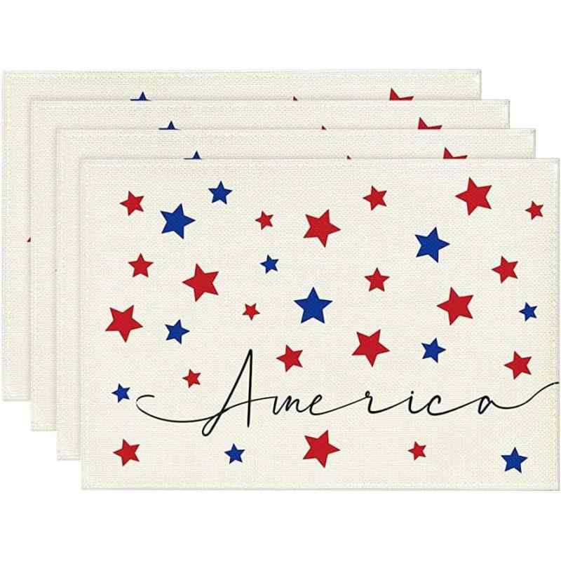 ランチョンマット 撥水加工 洗える お手入れ簡単 ポリエステル製 国旗柄 花柄 アメリカンデザイン パーティー ダイニング キッチン 業務用 食卓用 30x45cm(x4)