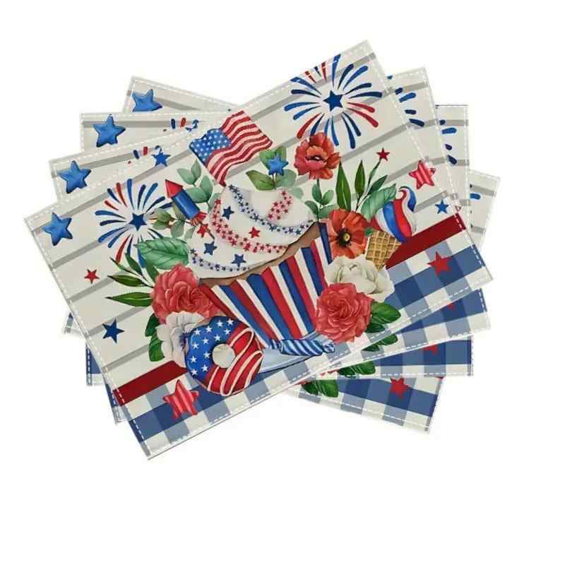 ランチョンマット アメリカ独立記念日 国旗柄 花柄 ポリエステル製 パーティ イベント用 食卓マット キッチン ダイニング リビング 店舗用 業務用 アメリカンスタイル 30x45cm(x4)