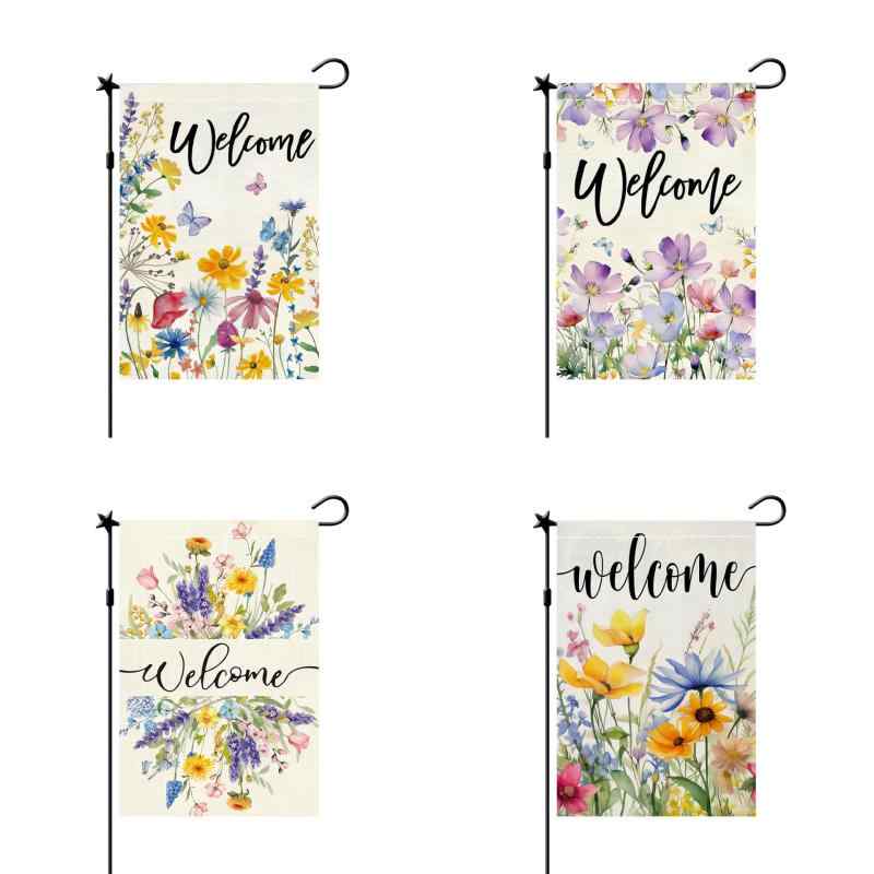 ガーデンフラッグ 夏の花々 アジサイ チューリップ ヒマワリ 庭園 玄関飾り ウェルカム おしゃれ ポリ..