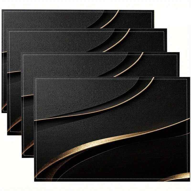 ランチョンマット ボヘミアン 幾何学 ブラック ゴールド ライン ストライプ ポリエステル製 速乾 お手入れ簡単 食卓 テーブルコーディネート おしゃれ キッチン ダイニング リビング パーティー オールシーズン(x4)