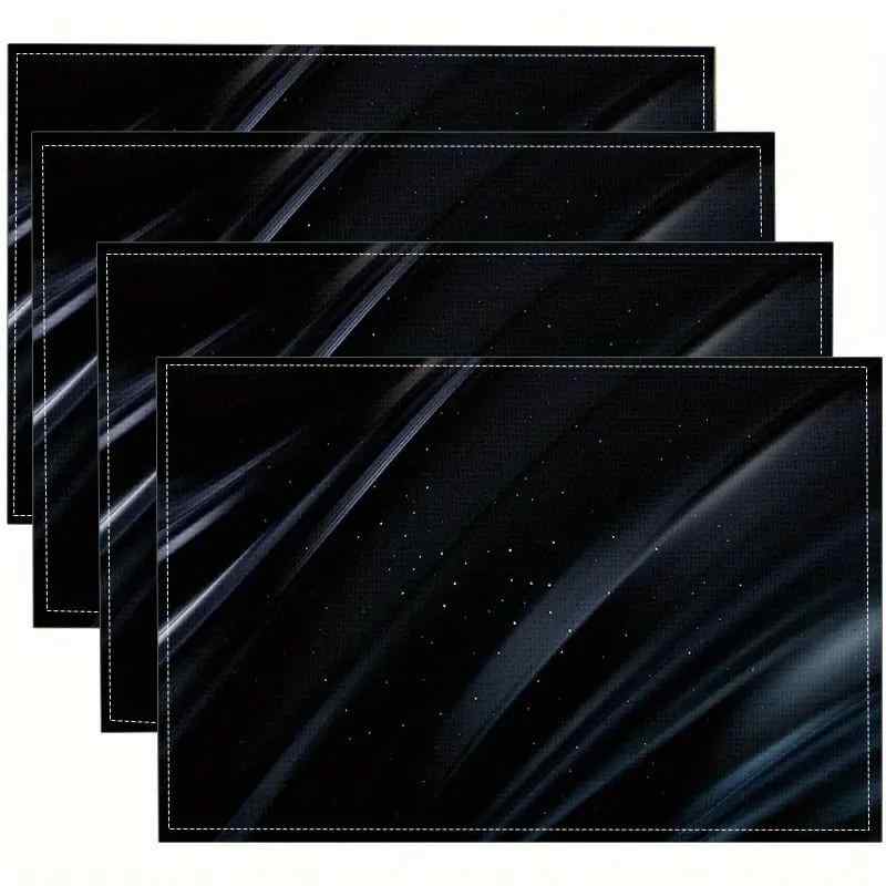 ランチョンマット おしゃれ 洗える お手入れ簡単 ボヘミアン 幾何学柄 黒 金 ライン ストライプ柄 ダイニング 食卓 ポリエステル製 アメリカンスタイル 30x45cm(x4)