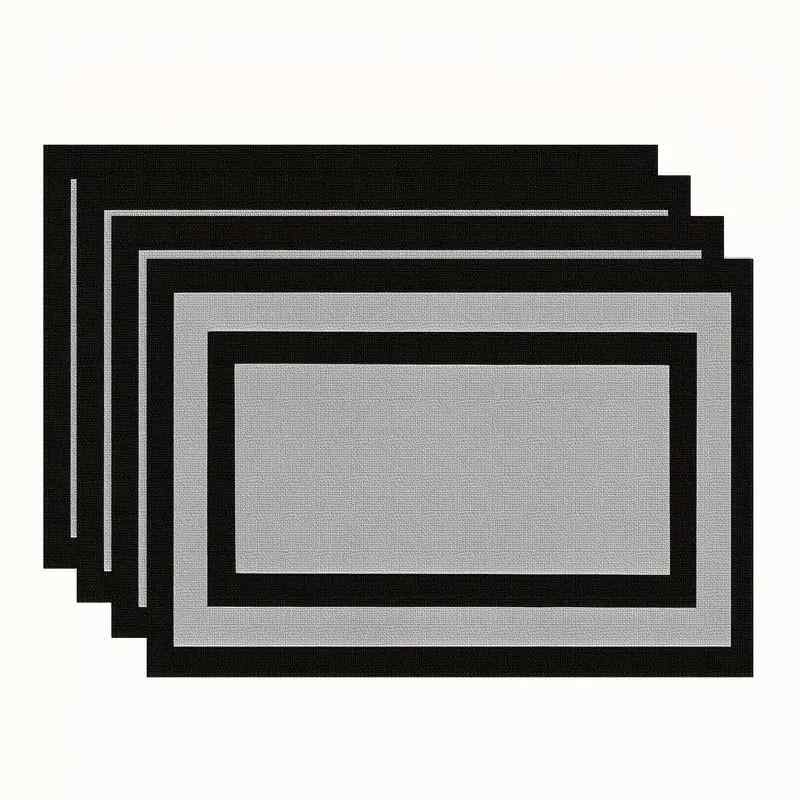 ランチョンマット ボヘミアン 幾何学模様 黒 ゴールド ライン ストライプ柄 ポリエステル製 洗える お手入れ簡単 撥水加工 ダイニング 食卓用 テーブルマット 来客用 モダン 北欧インテリア(x4)