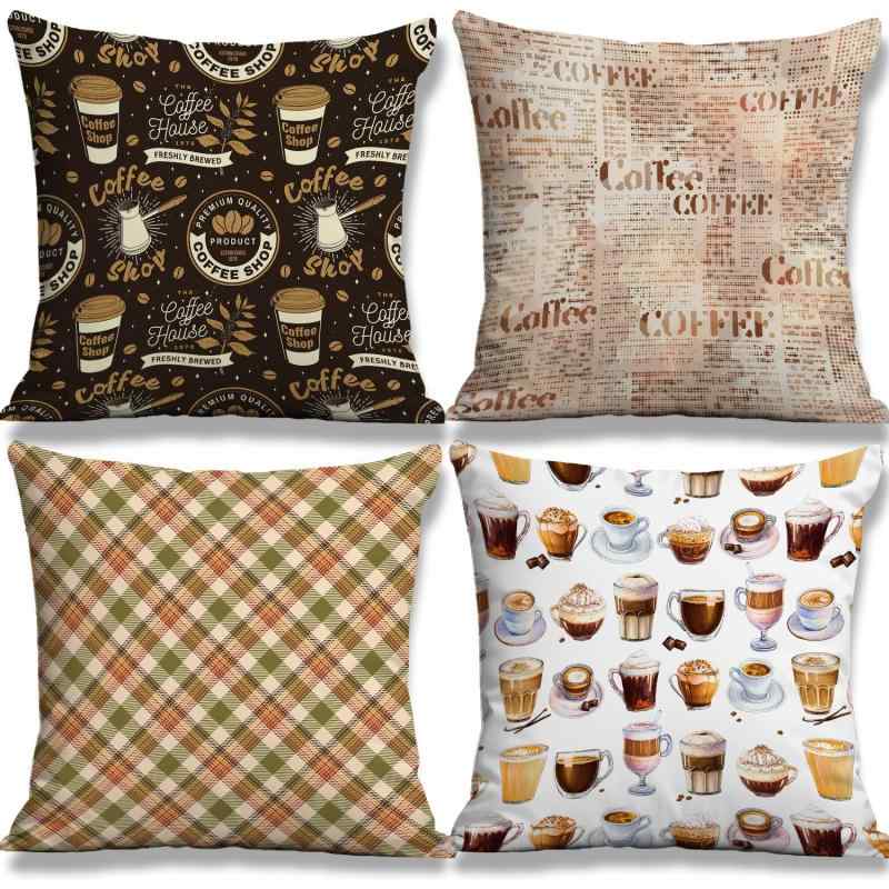 クッションカバー コーヒー柄 ヨーロピアン リビング ソファ用 ヘッドレスト 腰当て ホテル 車内用 ポ..