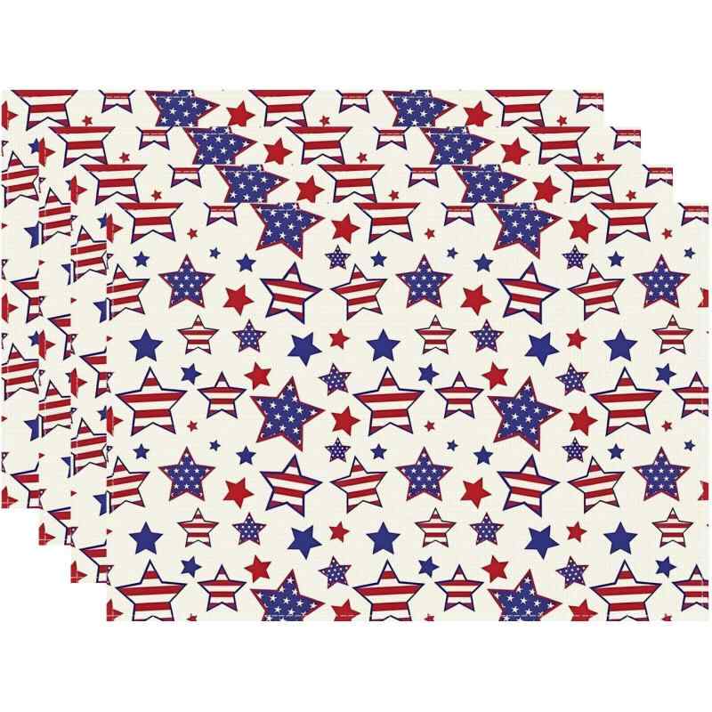 ランチョンマット アメリカ独立記念日 7月4日 国旗柄 星条旗 花柄 フラワーデザイン パーティー イベント用 食卓 ダイニング キッチン ホームパーティー 装飾 飾り ポリエステル製 洗える アメリカンスタイル(x4)