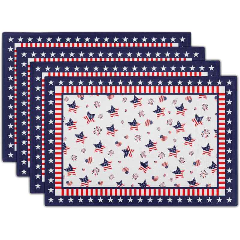 ランチョンマット アメリカ独立記念日 星条旗柄 花柄 フラワーデザイン パーティー イベント 食卓用 ダイニング キッチン デコレーション ポリエステル製 耐久性 お手入れ簡単 防水 防汚 おしゃれ 米国風(x4)