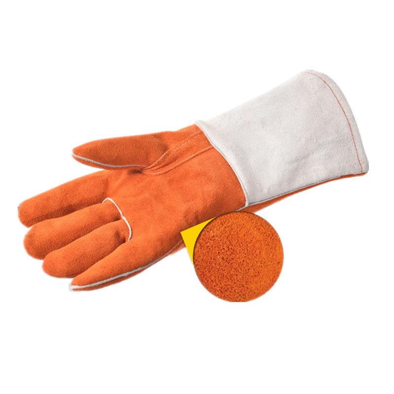 溶接手袋 牛革製 高温対応 耐熱 断熱 厚手 レザーグローブ 耐摩耗性 頑丈 高耐久 プロ仕様 業務用 安全..