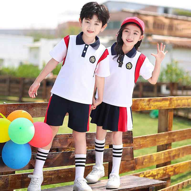 キッズ 学生服 男女兼用 春夏 学院風 カジュアル おしゃれ 赤 半袖 セットアップ 95%綿 柔らかな着心地 幼稚園 小学生 クラス服 団体服 卒業式 入学式 発表会 フォーマル セレモニー