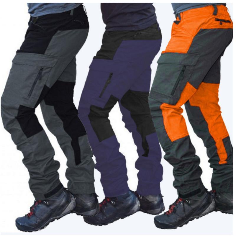 Cargo Pants - メンズ ワークカーゴパンツ スリムストレート コットン100% 通気性 多機能ポケット 配色切り替え アウトドア スポーツ カジュアル バイク 欧米スタイル オールシーズン