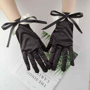 レディース グローブ ブラック サテン リボン フレンチレトロ ブライダル ウェディング 結婚式 フォーマル ドレス 撮影 小物 前撮り 記念写真