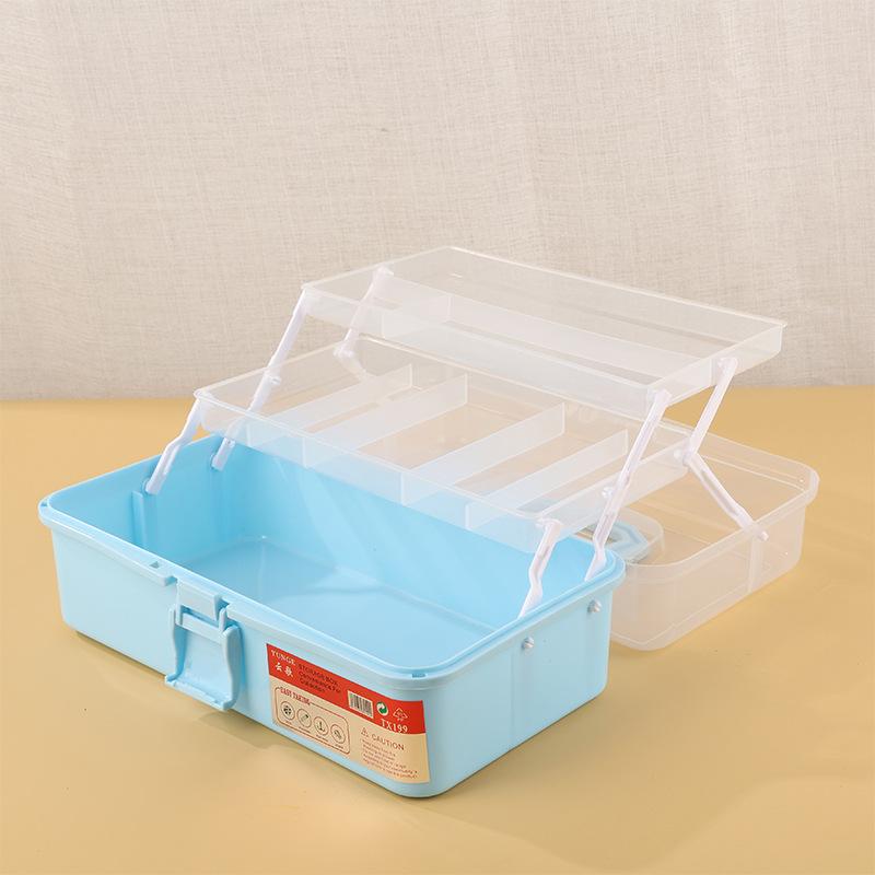 文具収納ボックス 学生用 3段式 透明 PP素材 プラスチック製 手提げ ポータブル ツールボックス 美術画..