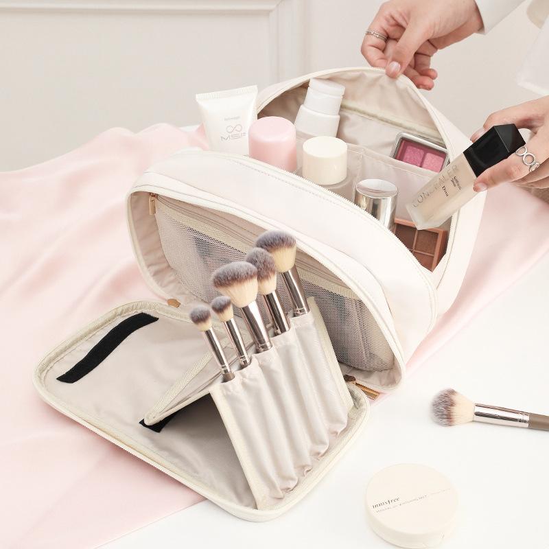 コスメポーチ 男女兼用 大容量 防水 PUレザー 多機能 メイクボックス 化粧ブラシ収納 トラベルポーチ 携帯用 旅行 出張 洗面用品 デイリーユース シンプル