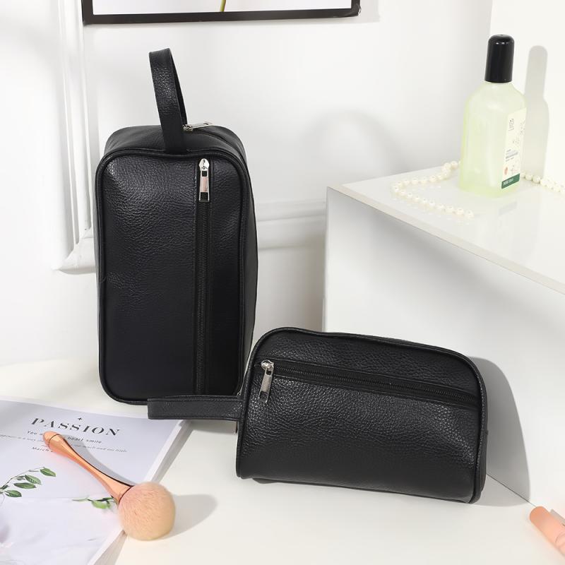 ポーチ メンズ 防水 PVC ライチ柄 型押し 無地 ブラック 黒色 洗面用具入れ 小物入れ 旅行 出張 通勤 ..