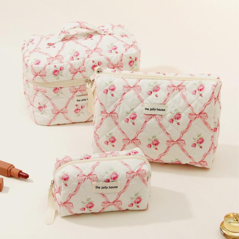 ポーチ レディース 大容量 超軽量 コットン リボン 花柄 かわいい 化粧ポーチ コスメポーチ トラベルポーチ 収納 整理 バッグインバッグ 手提げ