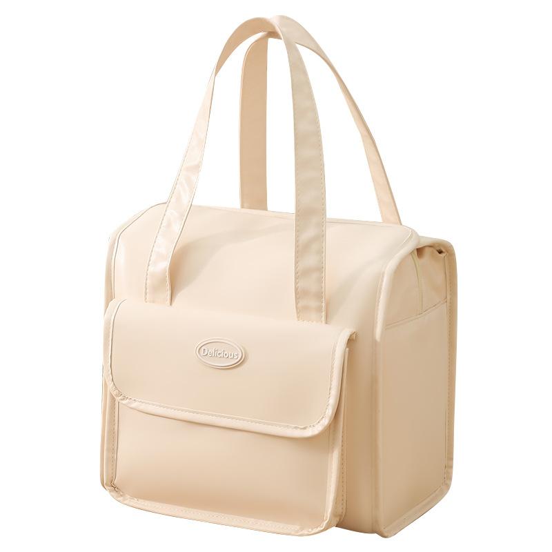 ランチバッグ 学生 通勤用 大容量 保温機能付き PUレザー 手提げ トートバッグ シンプルデザイン アウトドア ピクニック お弁当袋 グレー グリーン ベージュ対応(x2)