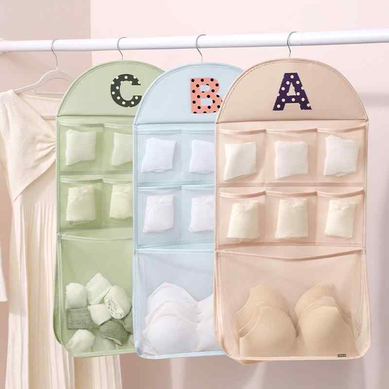 吊り下げ 収納ポケット 多機能 壁掛け クローゼット 押し入れ 衣類 下着 インナー パンツ ショーツ 文房具 ステーショナリー 小物 雑貨 整理整頓 学生寮 寮生活 シンプル ポリエステル製