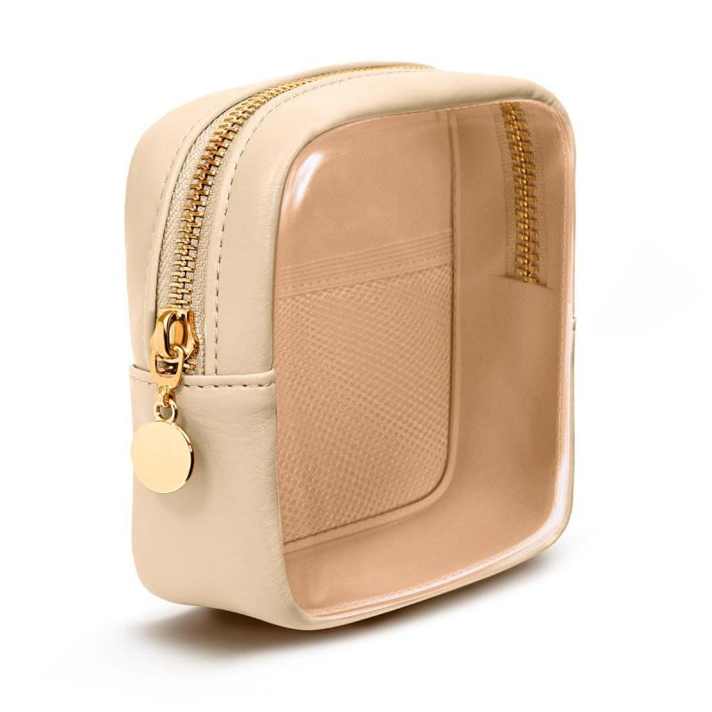 化粧ポーチ 男女兼用 シェニールワッペン アルファベット刺繍 透明切り替え PVC製 メイクポーチ 口紅 ファンデーション 洗面用具入れ 旅行 トラベル 防水 超軽量 大容量