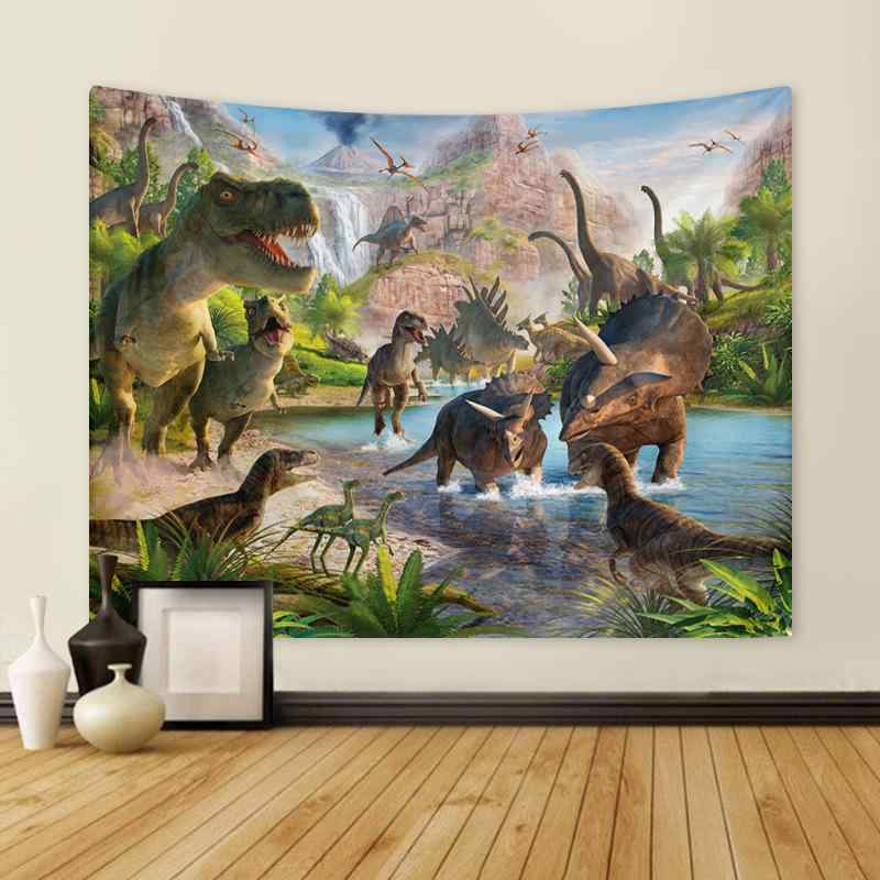 タペストリー ジュラ紀 恐竜ワールド リアル 迫力満点 動物柄 山水風景 背景壁掛け おしゃれ ポリエス..