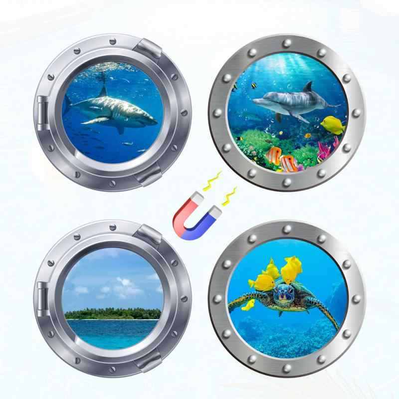 冷蔵庫マグネット キャラクター イルカ ウミガメ かわいい おしゃれ 海底世界 舷窓 立体 車用 インテリ..