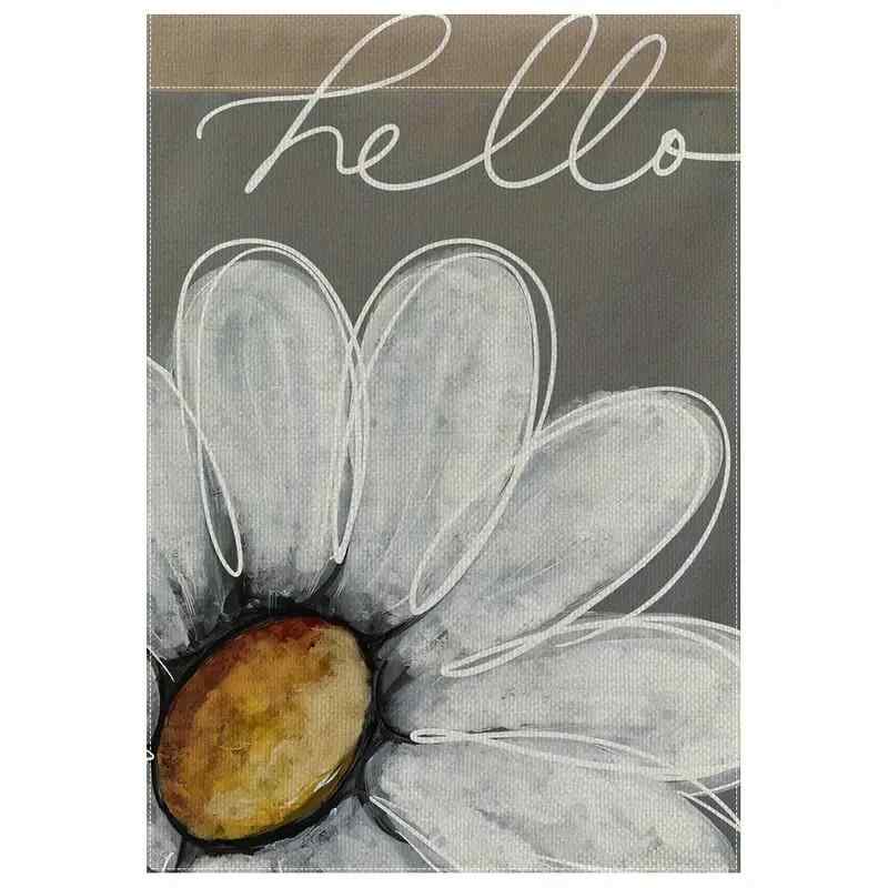 ガーデンフラッグ ウェルカム デイジー 花柄 春夏 亜麻製 おしゃれ かわいい 両面デザイン 庭 玄関 ベ..