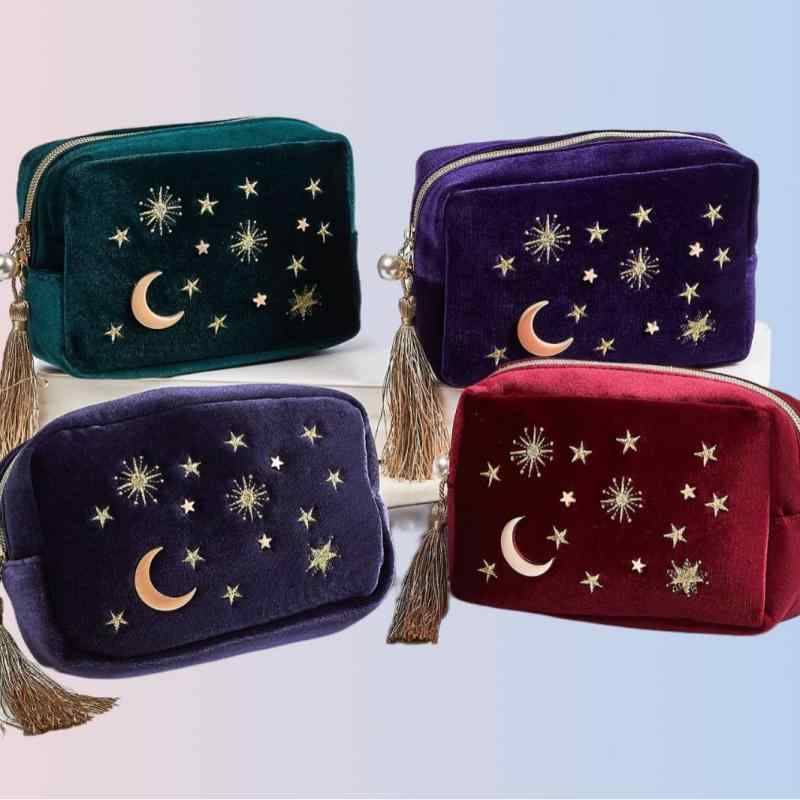 ポーチ レディース ベルベット 星月刺繍 大容量 コスメ収納 旅行 トラベル 洗面用具 クラッチバッグ レ..