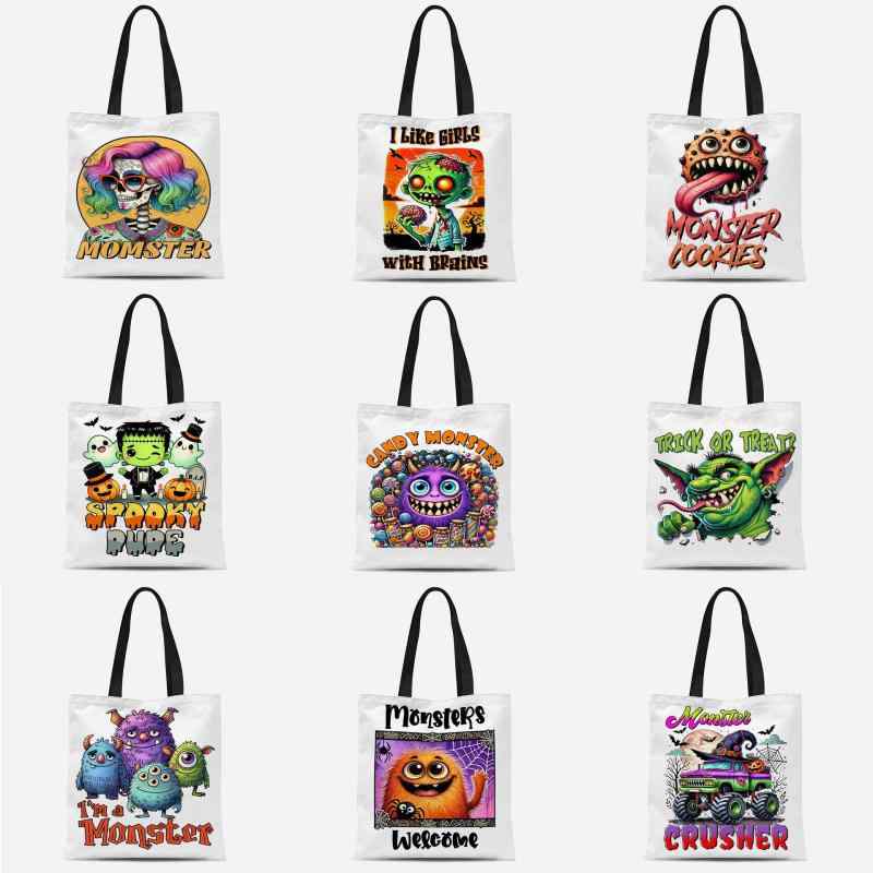 トートバッグ 学生 通学 通勤 オフィス A4対応 大容量 軽量 ハロウィン モンスター柄 プリント 厚手 キャンバス生地 手提げかばん(x2)
