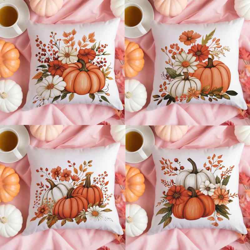 クッションカバー 秋冬デザイン カボチャ 花柄 北欧風 ショートパイル やわらか おしゃれ かわいい 45cm角 ソファ用 リビングインテリア(x2)