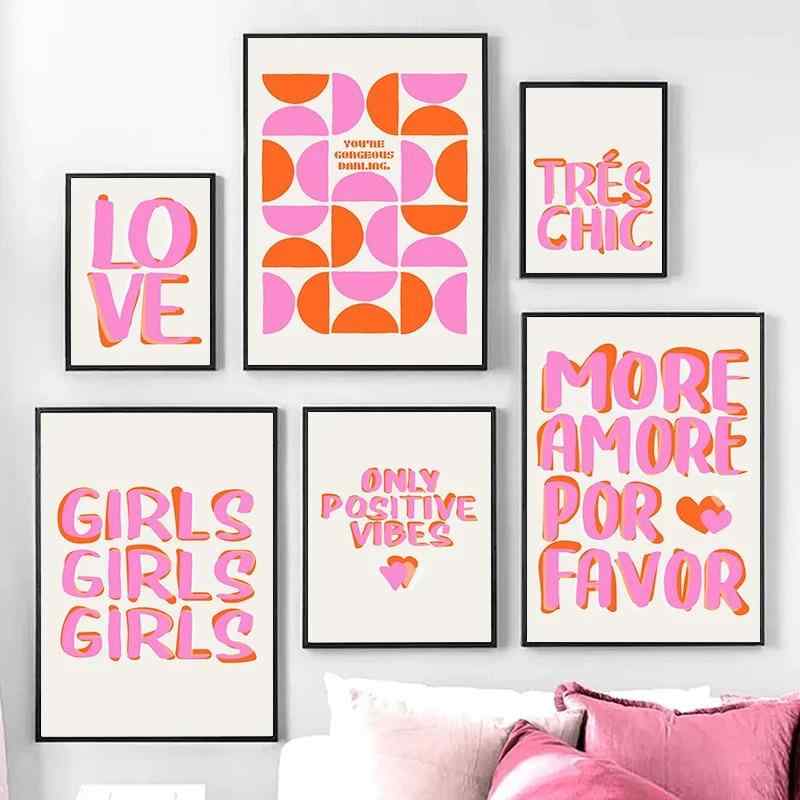 装飾画 モチベーションアップ インスピレーション 英文メッセージ ピンク 北欧モダン 抽象画 キャンバ..