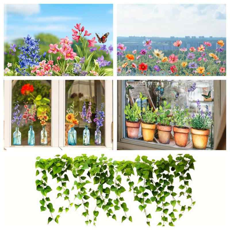 ウォールステッカー 防水 防湿 防汚 防カビ 手書き風 おしゃれ 観葉植物 ボタニカル柄 PVC素材 寝室 窓..