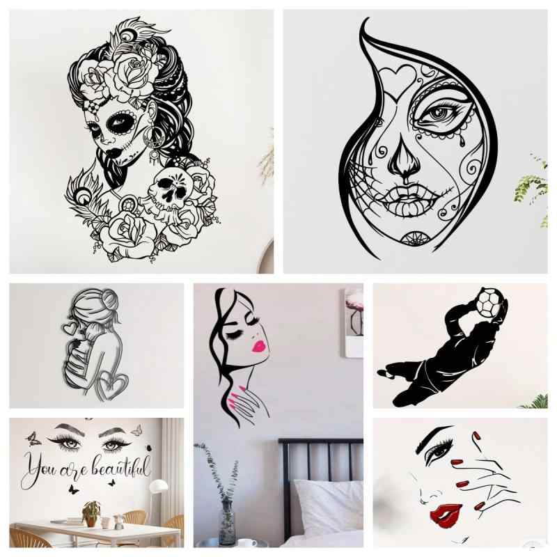 ウォールステッカー レディース 防水 PVC 欧米風 ハロウィン ホラー メイクアップ モノクロ 美女 壁 部..