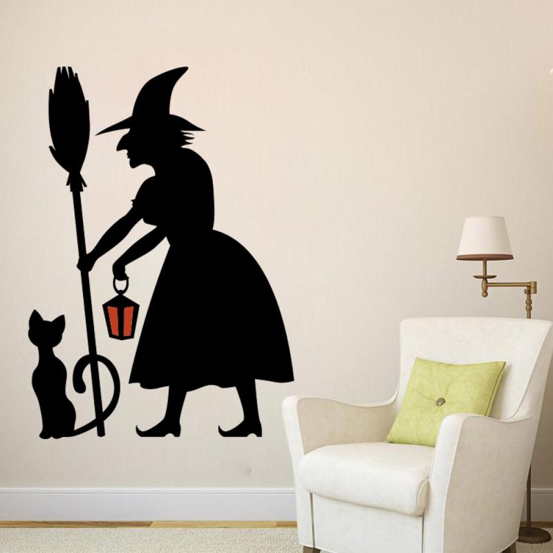 ウォールステッカー ハロウィン 魔女 猫 ランタン 防水 防汚 精密彫刻 モダン デコレーション 北欧 リ..