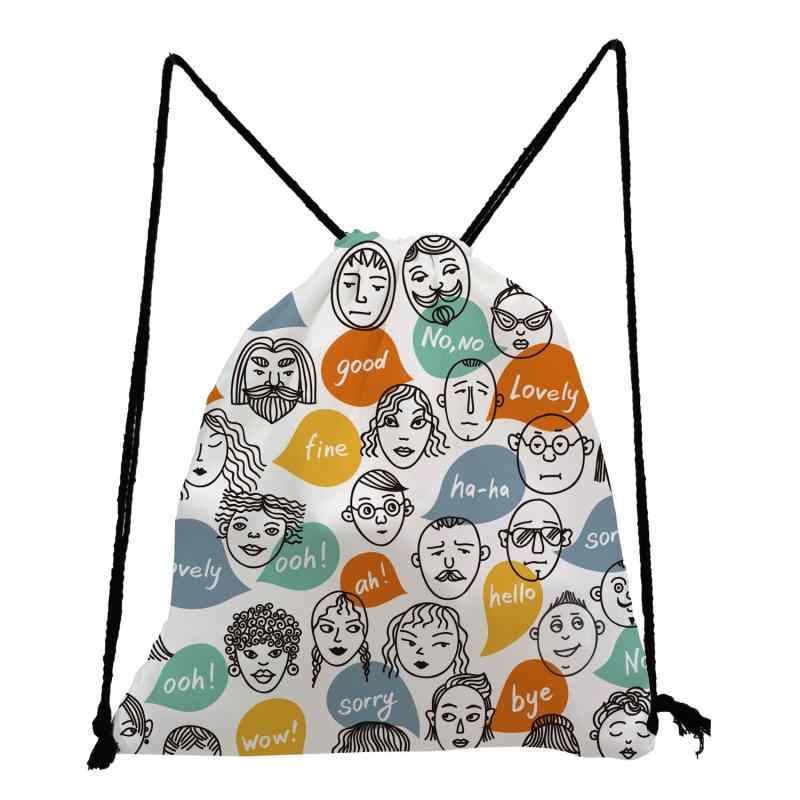 ナップサック キッズ 男の子 女の子 男女兼用 通気性 耐摩耗性 軽量 抽象人物柄 全面プリント ポリエス..