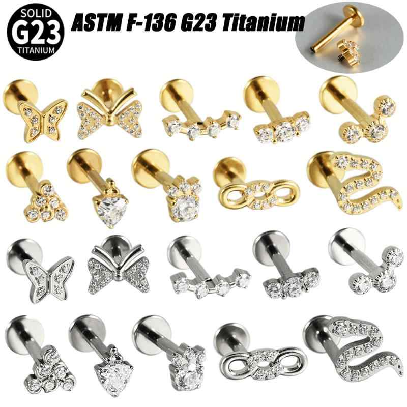 ボディピアス ユニセックス G23チタン 内ネジ リップピアス ヘリックスピアス ジルコニア 蝶 犬の足跡 電気メッキ加工 ファッション 上品 アクセサリー(x2)