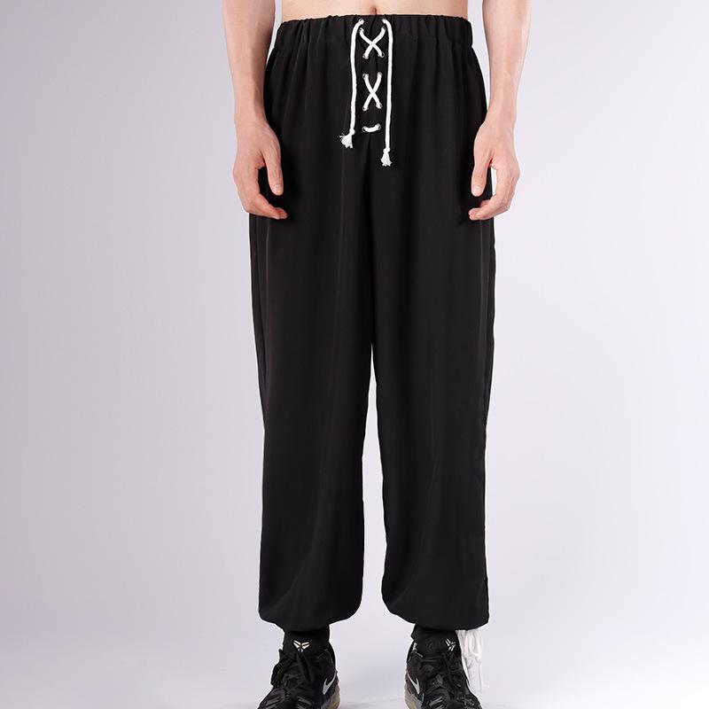 パンツ メンズ 速乾性 中世風 海賊風 カジュアル 夏用 ポリエステル ロング丈 ジョガータイプ 足首ストラップ リラックスフィット 舞台衣装