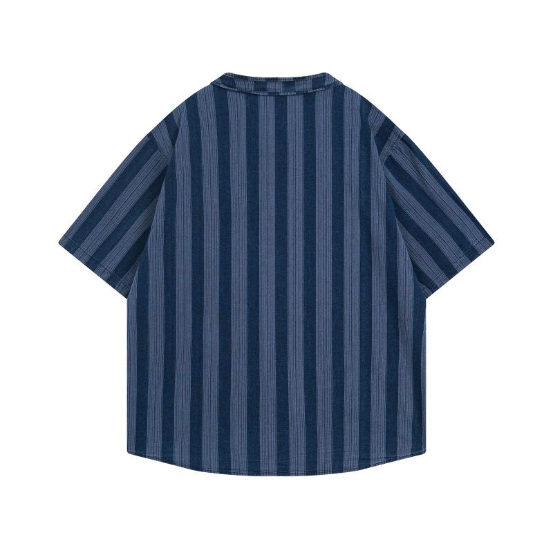 シャツ メンズ チャイナ風 チャイナボタン ウォッシュド デニム ゆったり カジュアル 羽織り 開襟シャツ 個性的 デザイン 半袖 コットン ブルー 春夏