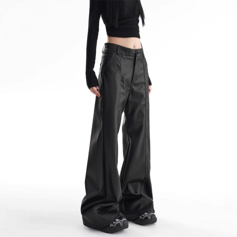 カジュアルパンツ レディース 女性用 秋冬 ブラック 黒 PUレザー ハイウエスト フレア ワイド 上品 エ..