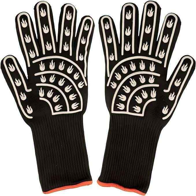グローブ 防火 耐熱 難燃 断熱 二重 厚手 500℃耐熱 難燃繊維 綿 シリコン製 アウトドア キャンプ BBQ バーベキュー 保護 作業用 高耐久 業務用 滑り止め